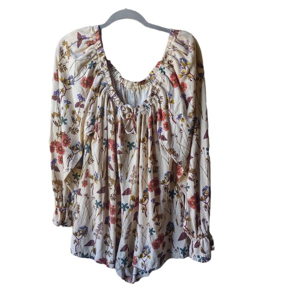 Anthropologie Puff Sleeved Boho Floral Romper Cream Fall Florals M NWT - Picture 12 of 16